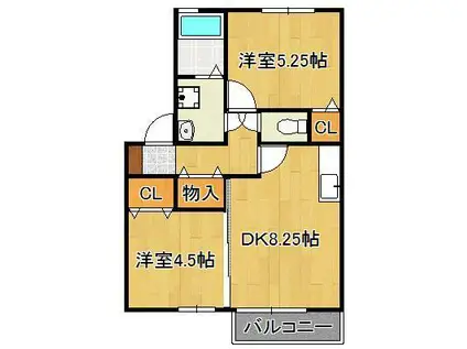 アルティスタC棟(2DK/2階)の間取り写真