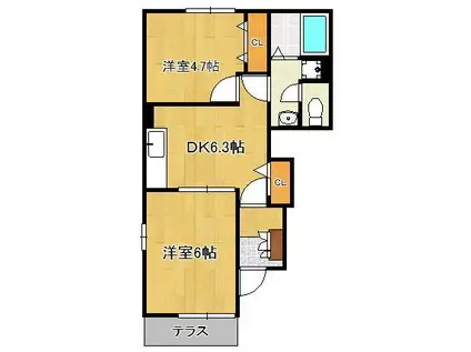 アヴニール遠賀A棟(2DK/1階)の間取り写真