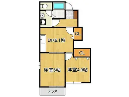 アヴニール遠賀C(2DK/1階)の間取り写真