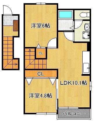 アヴニール遠賀C(2LDK/2階)の間取り写真