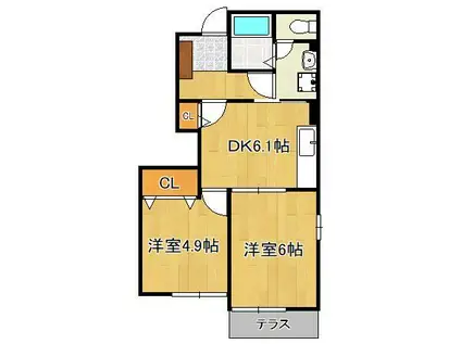 グランピエールD棟(2DK/1階)の間取り写真