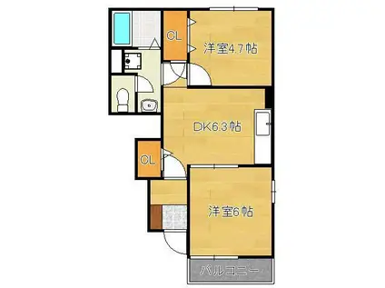 ミルデハイム C棟(2DK/1階)の間取り写真