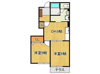 ベルデュールⅡ(2DK/1階)の間取り写真