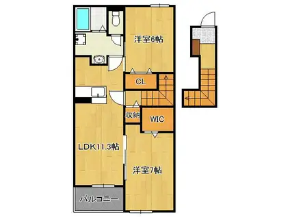 ブローテM・Y Ⅲ B(2LDK/2階)の間取り写真