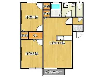 シャンドフルール(2LDK/2階)の間取り写真