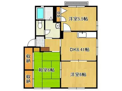 三洋タウン水巻 C棟(3DK/1階)の間取り写真