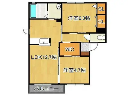 エスペランサD棟(2LDK/2階)の間取り写真