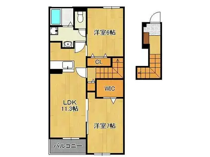 ブルックサイドあさぎり A(2LDK/2階)の間取り写真