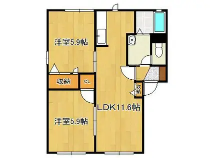 ノールカトレア  B棟(2LDK/1階)の間取り写真