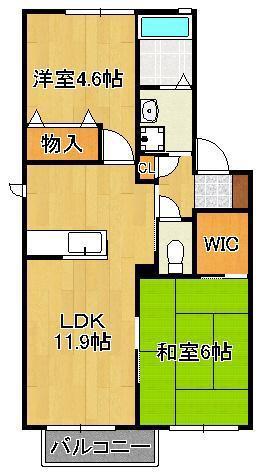 三洋タウン岡垣 C棟(2LDK/2階)の間取り写真