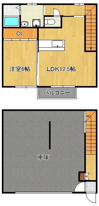 ギャラン中間 D棟(1LDK/1階)の間取り写真