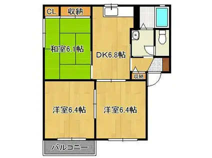 ル・ソレイユ B棟(3DK/2階)の間取り写真