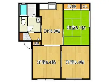 ル・ソレイユ B棟(3DK/1階)の間取り写真