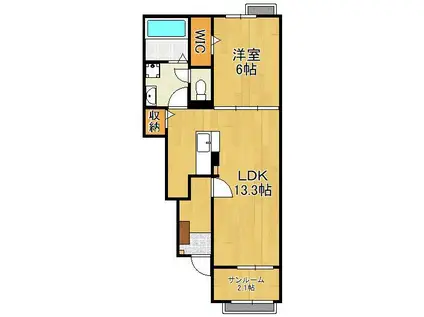 グランノ1(1LDK/1階)の間取り写真