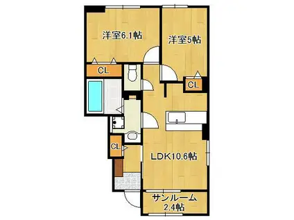 ボスカート K.Ⅲ(2LDK/1階)の間取り写真