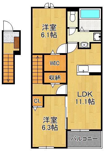 グリーンフォレスト 弐番館(2LDK/2階)の間取り写真
