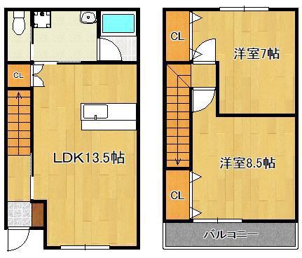 レイクサイド植木 C棟(2LDK/1階)の間取り写真