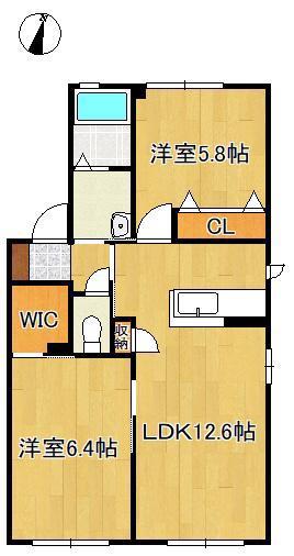 グランパルク本城 A棟 (2LDK/1階)の間取り写真