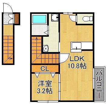 シャルム岡垣2(1LDK/2階)の間取り写真