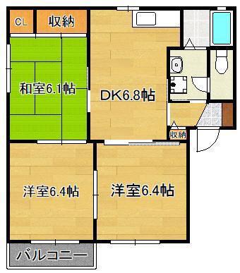 バリュージュB棟(3DK/2階)の間取り写真
