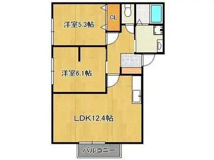 KHメゾンⅣ(2LDK/2階)の間取り写真