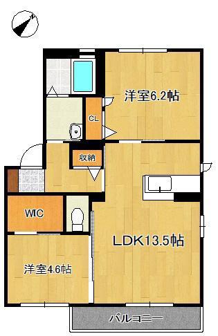 スクーデリア2007 D棟(2LDK/2階)の間取り写真