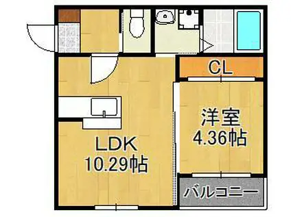エクスヴィータ新入(1LDK/1階)の間取り写真