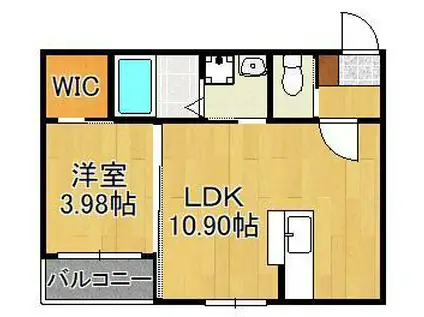 エクスヴィータ新入(1LDK/2階)の間取り写真
