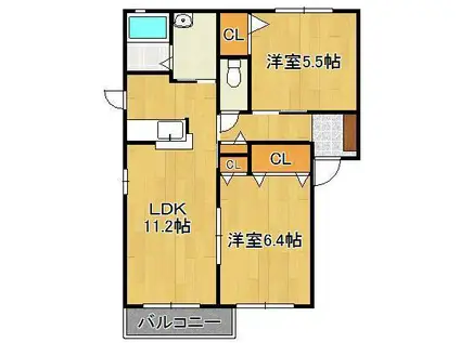 スクーデリア2006 B棟(2LDK/1階)の間取り写真