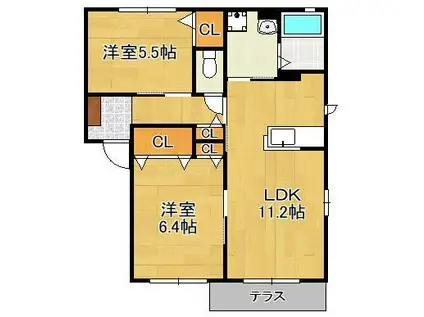 スクーデリア2006 B棟(2LDK/1階)の間取り写真