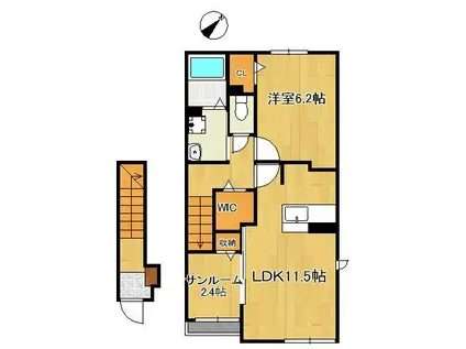 アカンサス宗像Ⅲ(1LDK/2階)の間取り写真