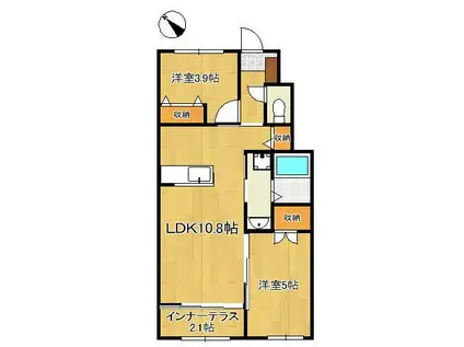 宗像市平井1丁目アパート(2LDK/1階)の間取り写真