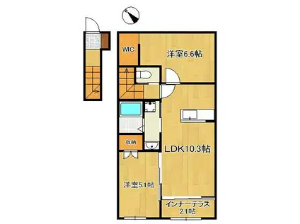宗像市平井1丁目アパート(2LDK/2階)の間取り写真