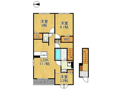 イル ヴェント ヴェルデⅠ(3LDK/2階)の間取り写真