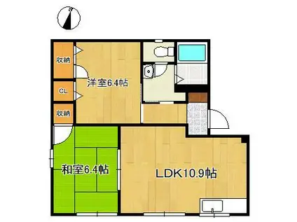 サニーコート本城 B棟(2LDK/1階)の間取り写真