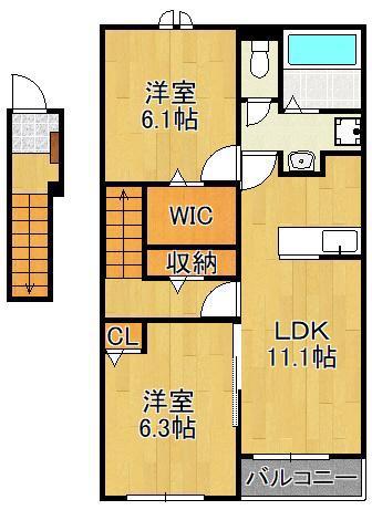 グランディール(2LDK/2階)の間取り写真