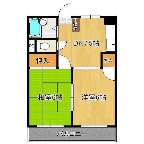シャトレ南王子(2DK/1階)の間取り写真