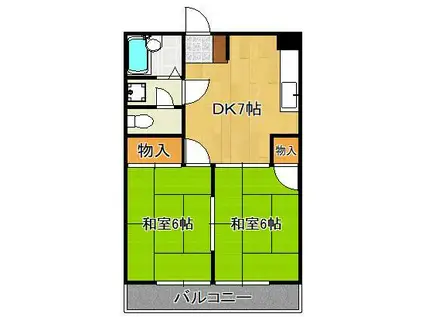 アカラ引野(2DK/1階)の間取り写真