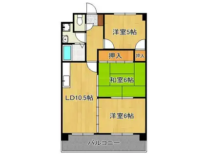 スカール上上津役(3LDK/2階)の間取り写真