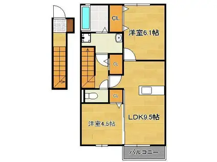 グランドヒルズA棟(2LDK/2階)の間取り写真