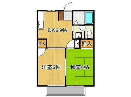 スカイハイツ木屋瀬(2DK/1階)の間取り写真