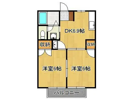 スカイハイツ木屋瀬(2DK/2階)の間取り写真