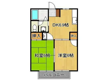 スカイハイツ木屋瀬(2DK/2階)の間取り写真