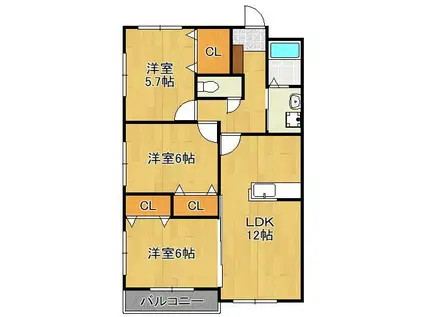 プレステージ加奈陀3(3LDK/3階)の間取り写真