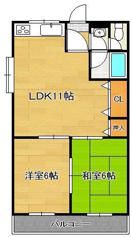 コーポ梶原(2LDK/2階)の間取り写真