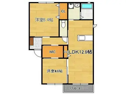 シャーメゾン茶屋の原2C棟(2LDK/2階)の間取り写真