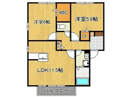 花多来館 B棟(2LDK/1階)の間取り写真