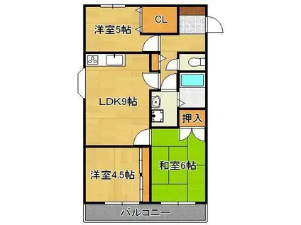 ブルーム三ヶ森(3DK/3階)の間取り写真