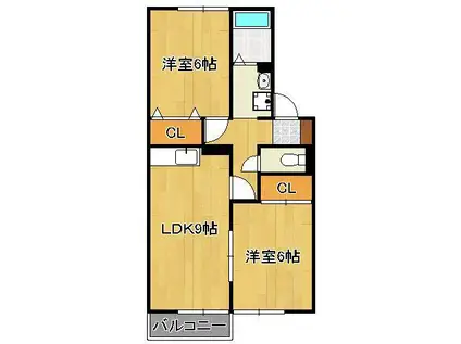 セジュール木屋瀬2(2LDK/1階)の間取り写真