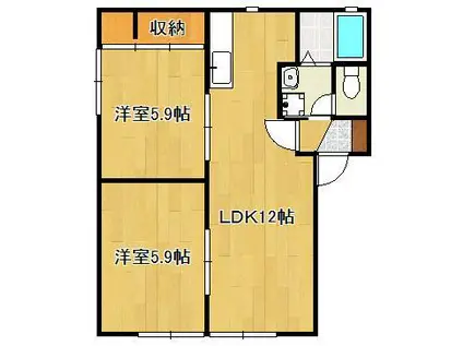 レディバグA棟(2LDK/1階)の間取り写真